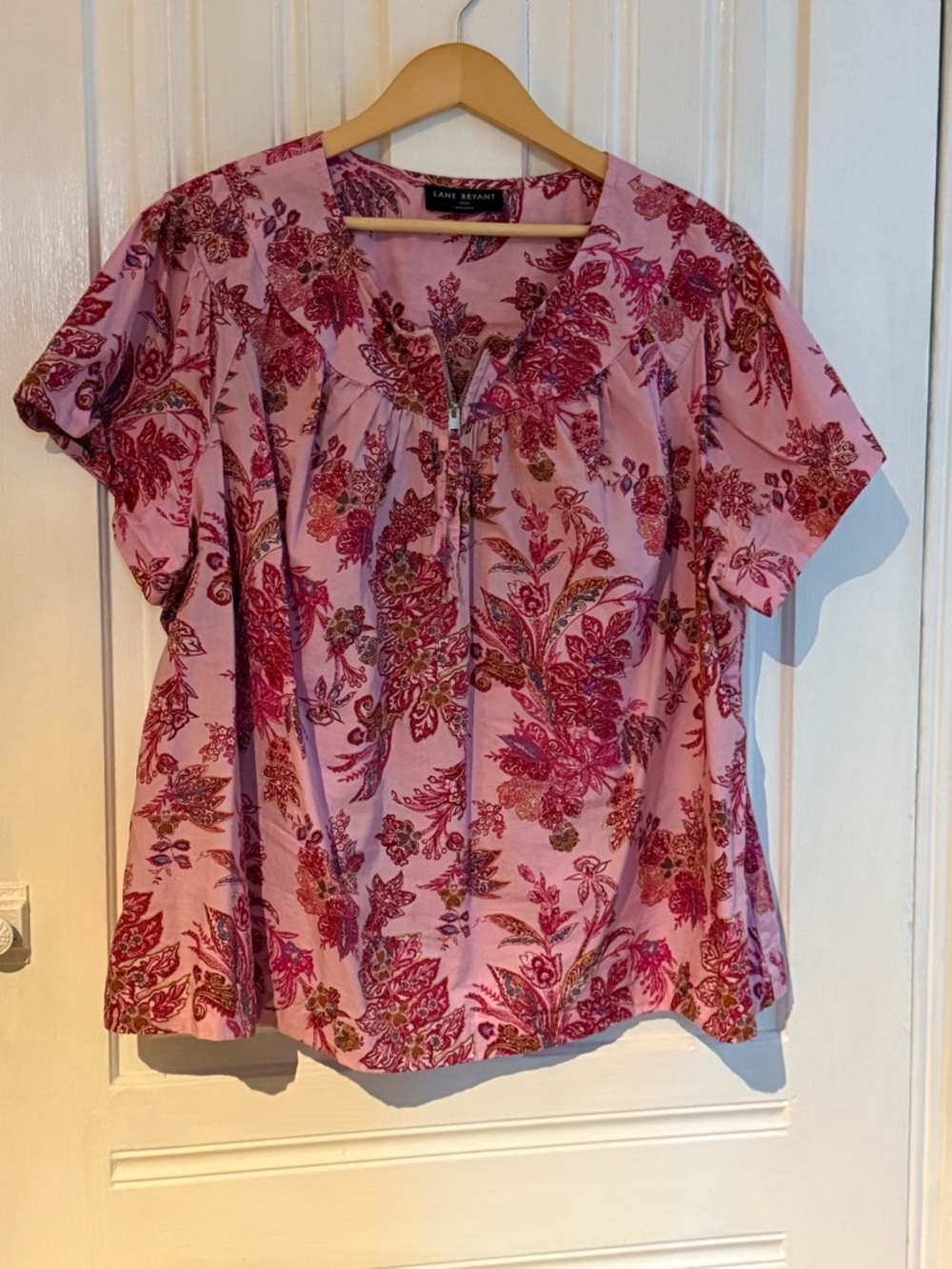 Pink Floral Zip-Front Top 18W-20W